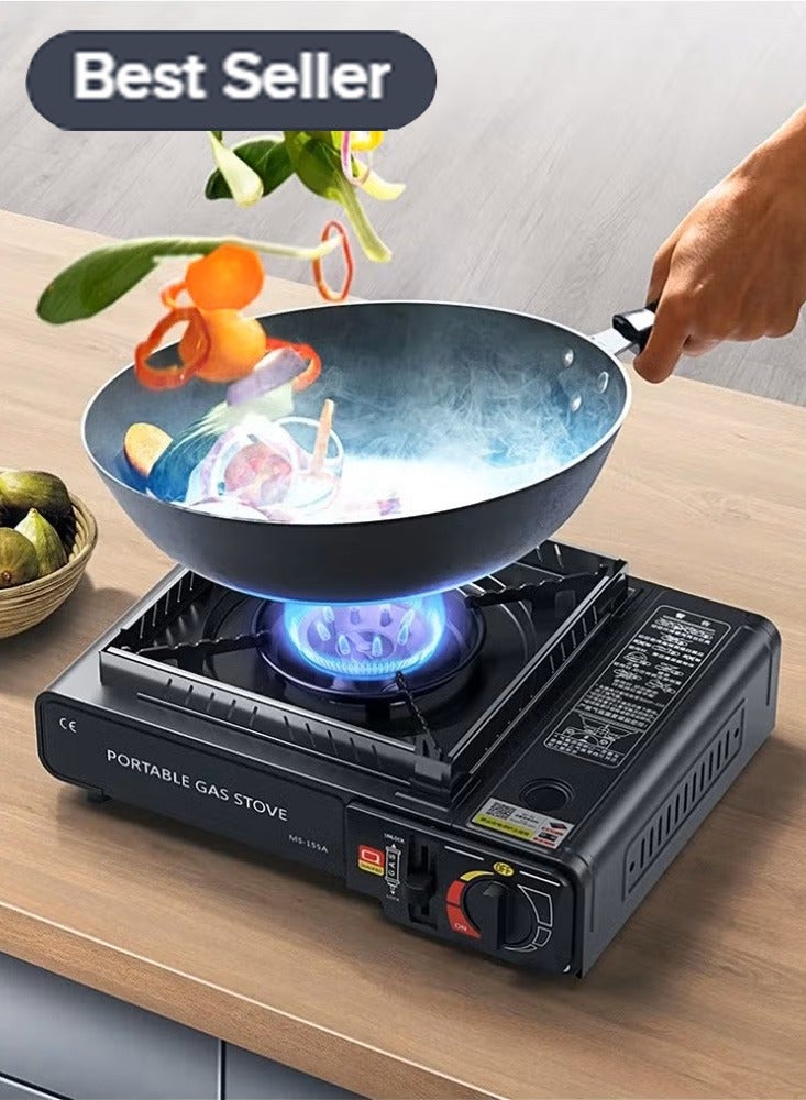 مييلان موقد غاز محمول يعمل بالبوتان، 12000 وحدة حرارية بريطانية، 2.9 كيلو وات في الساعة، موقد غاز مع إشعال إلكتروني، موقد هوريكان للشواء، طبخ خارجي، تخييم، مع حقيبة حمل وواقي من التيارات الهوائية (لا يشمل عبوات وقود الغاز) - Image 1