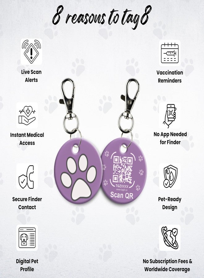 tag8 QR Code ID Tag for Dogs & Cats, Real-Time Scan Alerts, Online Pet Info Access, No Subscription or Fees, Durable Pet Tag for Collars - Purple - Image 3