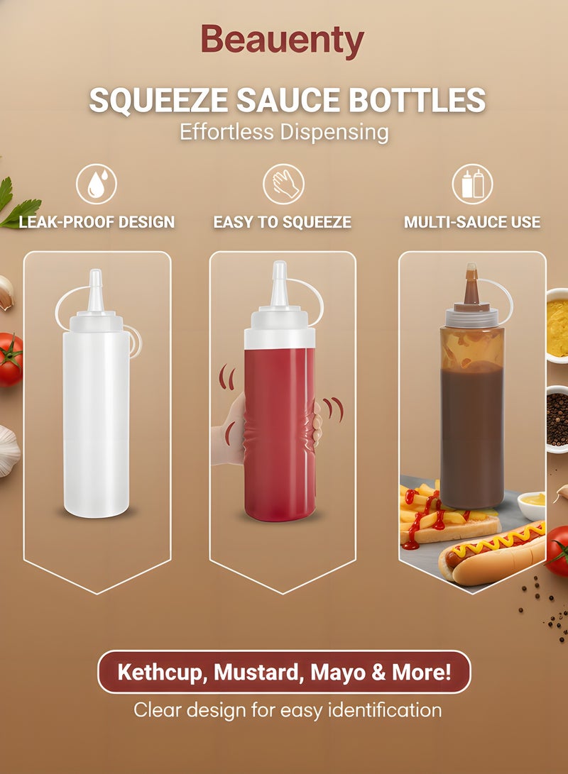 Beauenty 5 Pcs Squeeze Condiment Bottles with Twist On Cap Lids, 200ML Multipurpose Squirt Bottles, Dispensing Bottles for Sauce, BBQ, Paint, and Olive Oil (5 Pack) - Image 2