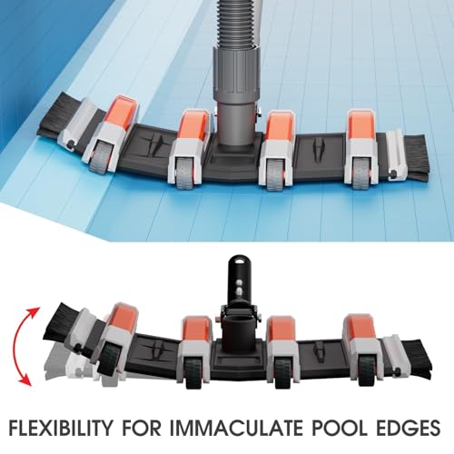 TidyMister Heavy Duty Pool Vacuum Head with Swivel Handle -Extra-Wide Weighted Vac Heads Side Brush & Wheels for Vinyl Liner-Deep Cleaning for Inground & Above Ground Swimming Pool - Orange - Image 5
