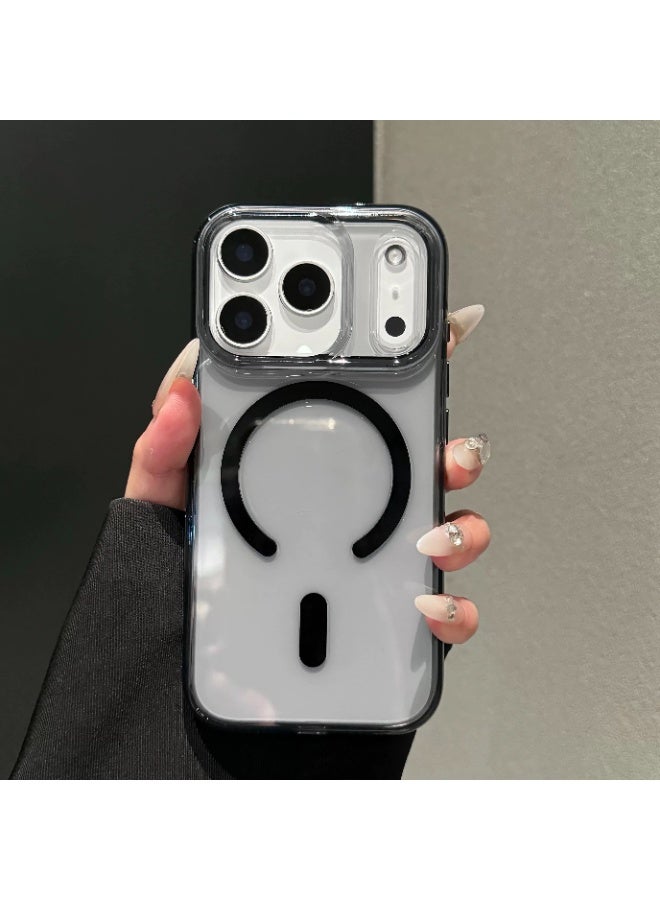 غطاء آيفون 17 برو ماكس مع زر الذكاء الاصطناعي للكاميرا، غطاء مغناطيسي متين مقاوم للصدمات، شفاف بلوري مقاوم للاصفرار مع حماية الشاشة عالية الدقة (أسود) - Image 1