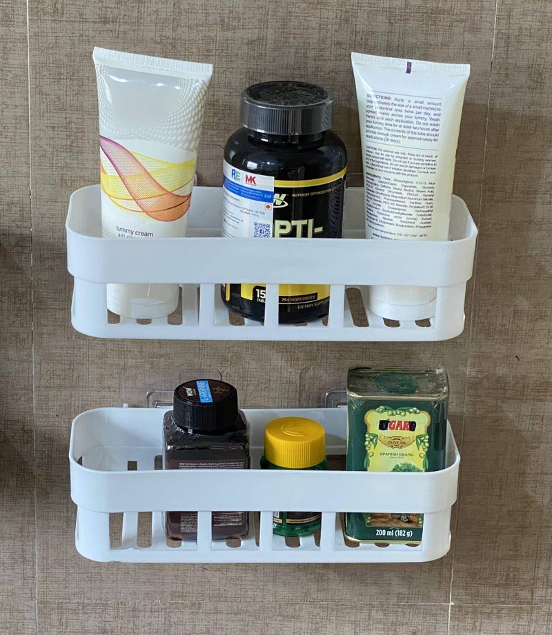 FosCadit Bathroom Accessories & Hardware Shelf Organizer Wall Mounted Shelf Storage Racks Set For Home/Washroom/Basin/Kitchen Multipurpose Shelves/ Holder Self Stand(COMBO 2Pcs, White color) Plastic - Image 3