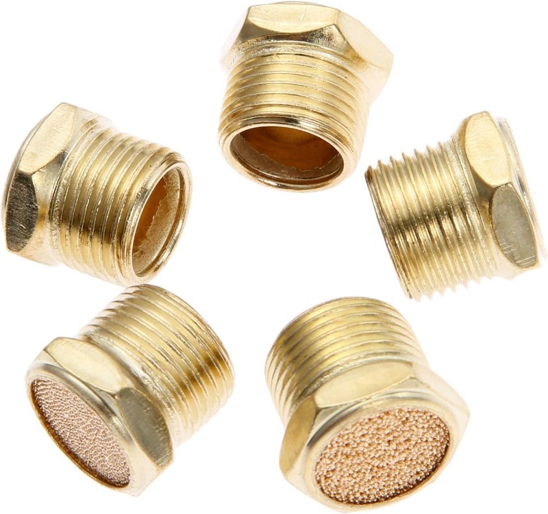 Mtsooning 5PCS 3/8" Brass Muffler, Pneumatic Air Vent Silencer, Hex Sintered Filter Male Thread NPT Fitting Noise Reducer Connector - Image 2