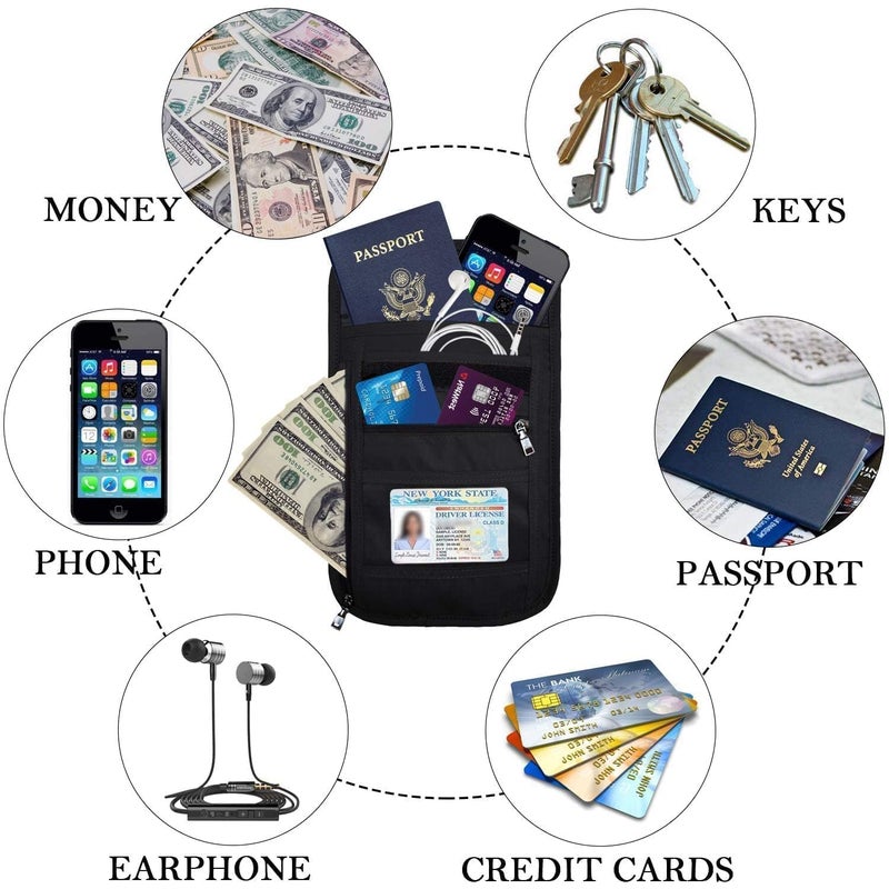 OMYSTYLE Neck Wallet, RFID Passport Holder for Travel, Adjustable Neck Strap, Waterproof Neck Pouch for Men & Women to Keep Cash, Credit Cards and Documents Safe, Black (8x6) - Image 5