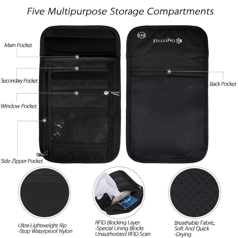 OMYSTYLE Neck Wallet, RFID Passport Holder for Travel, Adjustable Neck Strap, Waterproof Neck Pouch for Men & Women to Keep Cash, Credit Cards and Documents Safe, Black (8x6) - Image 4