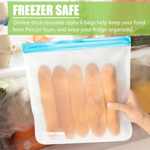 Qinline Reusable Gallon Food Storage Bags - 10 Pack Extra Thick Reusable Gallon Freezer Bags Leakproof Plastic Free Lunch Bag - Image 5