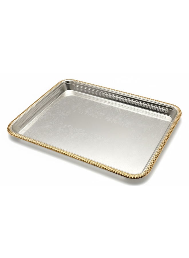 Dove Stainless Steel Rectangular Serving Tray Silver/Gold 50cm - Image 1