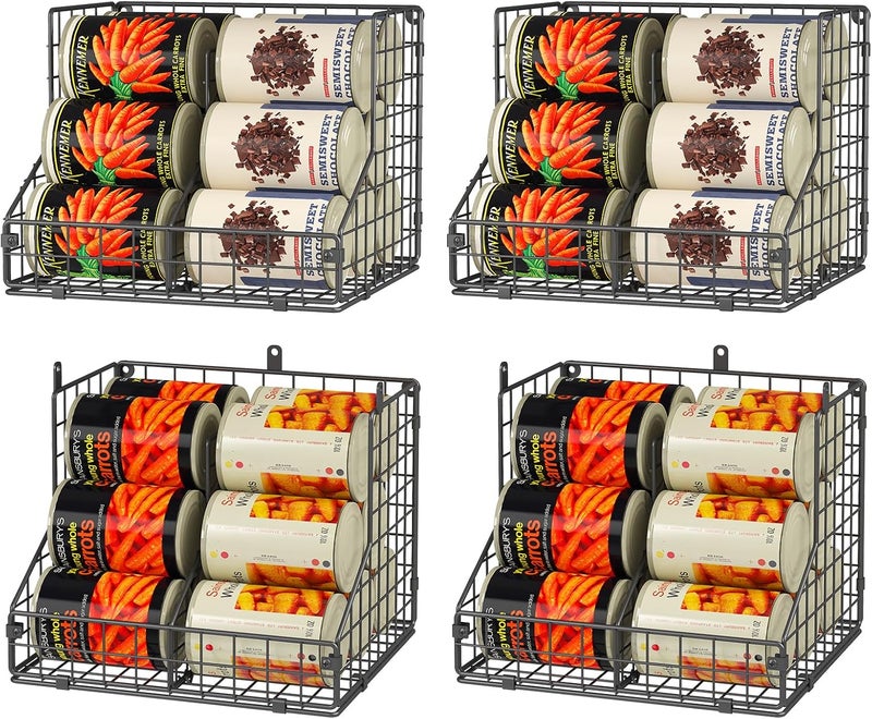 JKsmart 4 Pack Stackable Can Organizer for Pantry with Adjustable Dividers, Soda Can Organizer, Can Storage Dispenser Holds up to 56 Cans, Metal Wire Baskets Can Holder for Kitchen Cabinet Pantry - Image 1