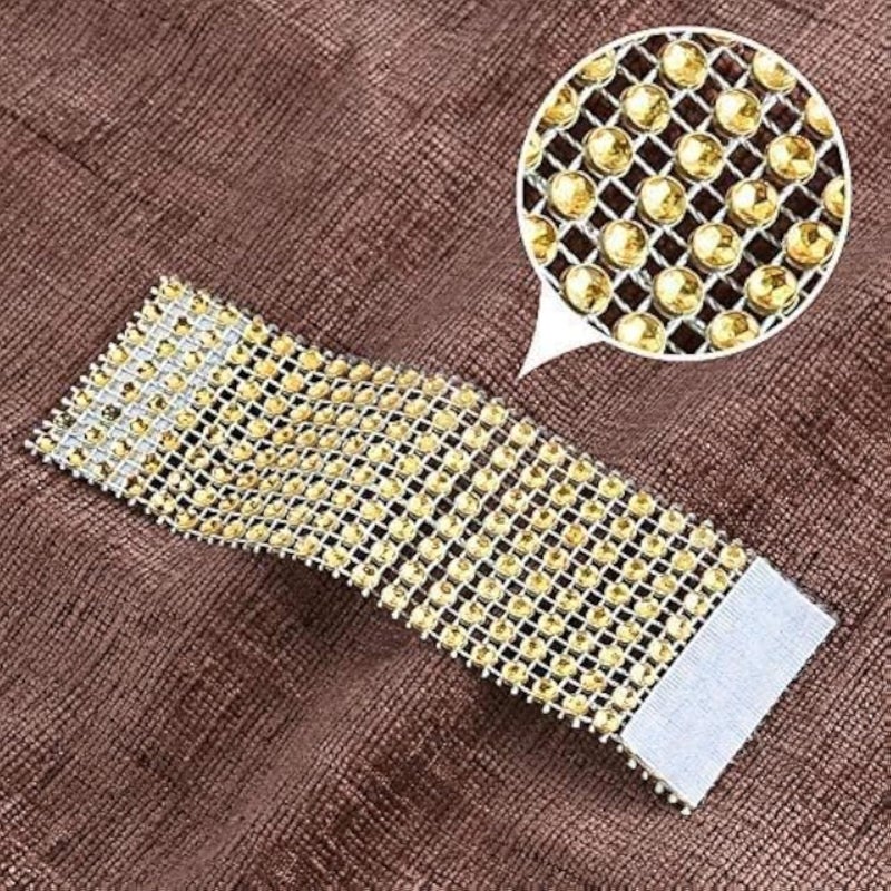 Napkin Ring Holders, Gold Rhinestone Mesh, Self-Adhesive Table Decor, 8 cm Width