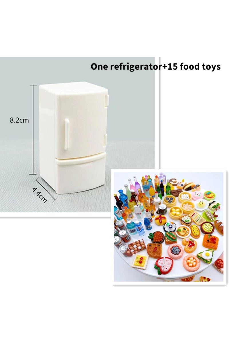 A2 1/12 Mini Dollhouse White Refrigerator With Food Set Kitchen Toys Miniature Furniture Fridge Deco