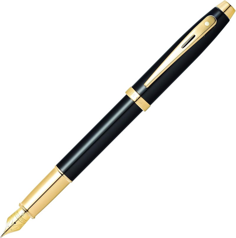 SHEAFFER قلم حبر سائل شيفر 100 قابل لإعادة التعبئة بحافة رفيعة بتشطيب لامع أسود مع تفاصيل باللون الذهبي - Image 1