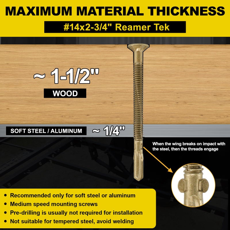 FMhotu #14 x 2-3/4" Trailer Deck Screws, Self-Tapping Sheet Wood Metal Screw, 181Pcs T25 Star Bits Reamer Tek Screws for Trailers, for Attaching Wood to Steel - Image 2