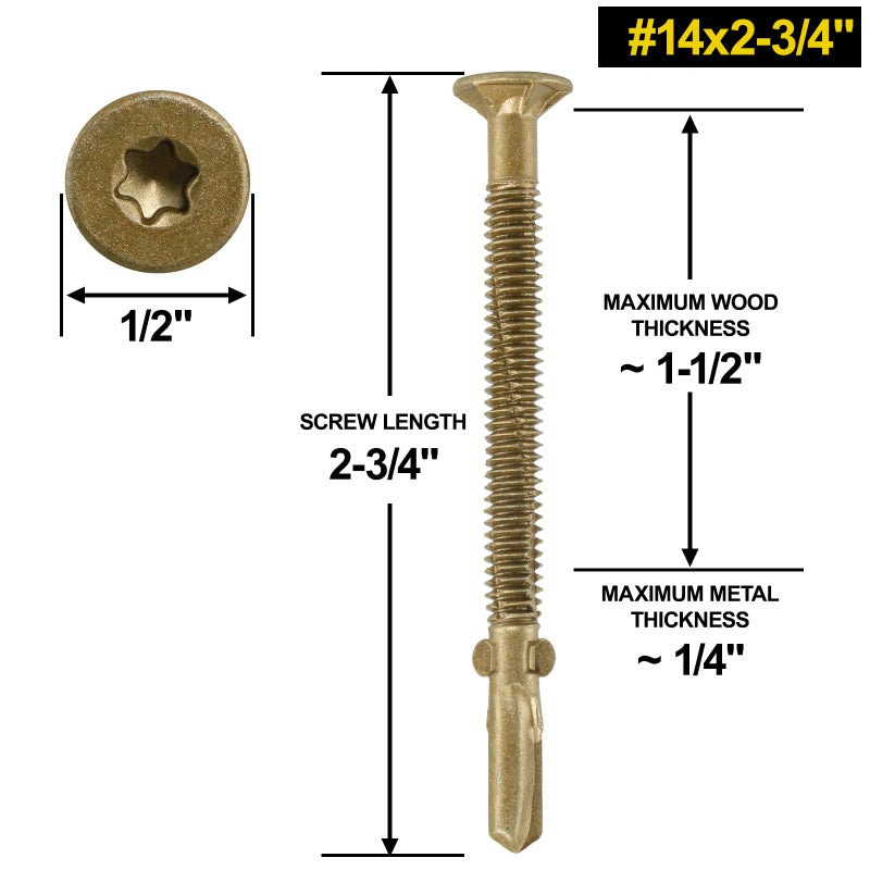 FMhotu #14 x 2-3/4" Trailer Deck Screws, Self-Tapping Sheet Wood Metal Screw, 181Pcs T25 Star Bits Reamer Tek Screws for Trailers, for Attaching Wood to Steel - Image 4