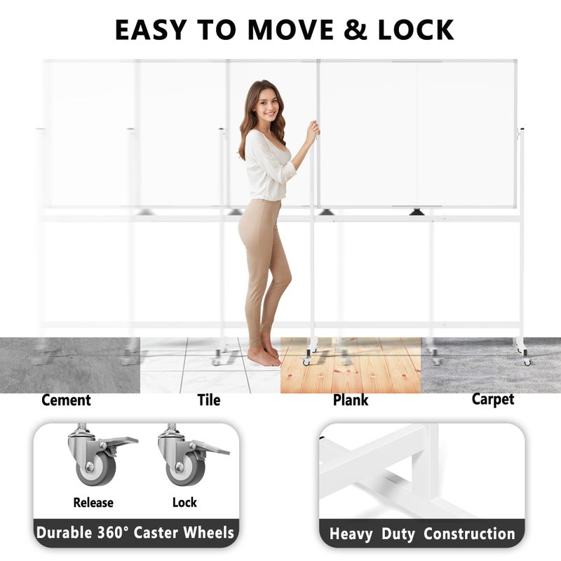 Neatsure سبورة بيضاء كبيرة متحركة على عجلات، 48" × 36" سبورة بيضاء مزدوجة الجوانب مع حامل، 4' × 3' سبورة مغناطيسية محمولة قابلة للمسح الجاف للمنزل والمكتب والفصل الدراسي والمدرسة، فضي - Image 4