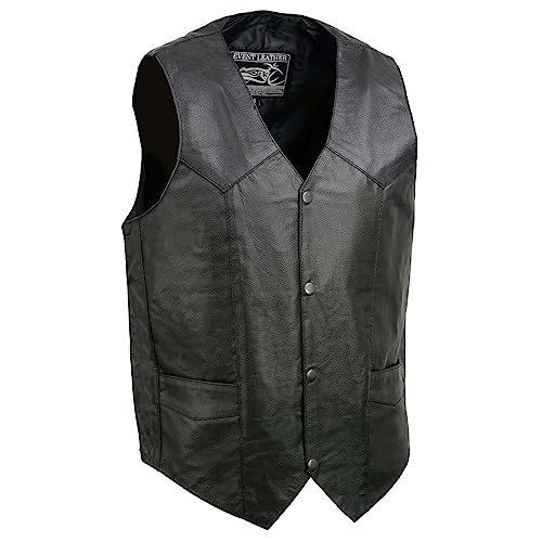 EVENT LEATHER EL1310GO Men's Classic Western Style Snap Button Black Motorcycle Riders Leather Vest - 4X-Large - Image 1