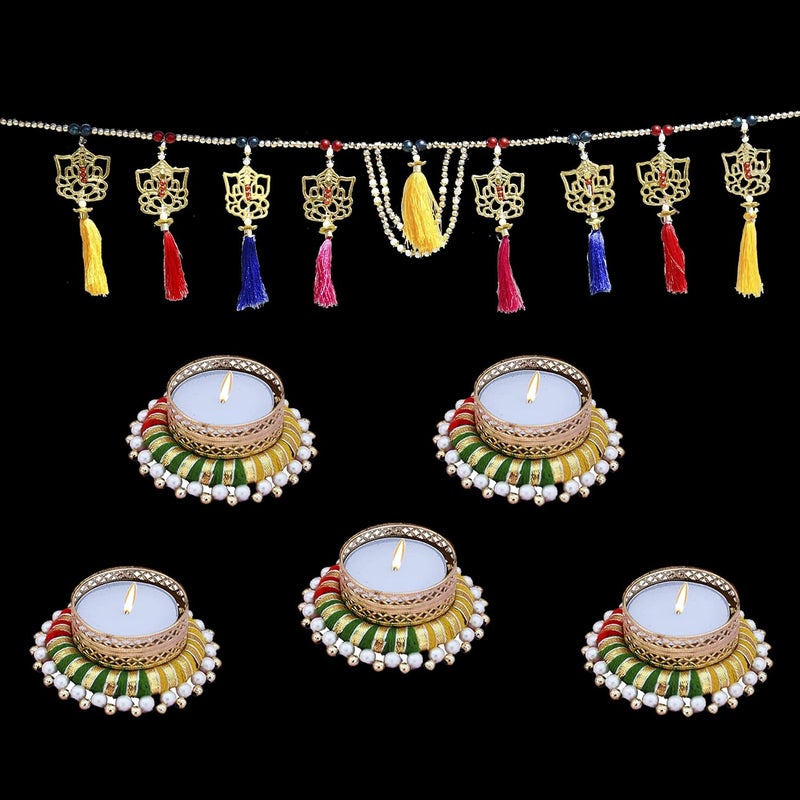Saugat Traders Door Hanging Toran with Set of Tealight Candle Holder for Home Decor-Diwali Decoration-Pooja Room - Image 1