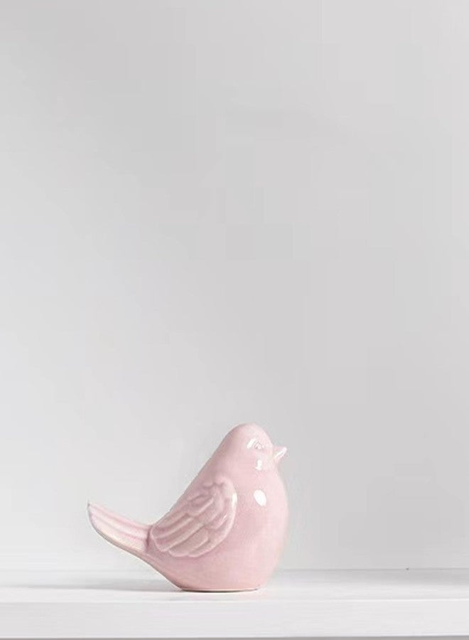 ALHBEJT Ceramic Birds Statues Home Decor Modern Style Decorative Ornaments Animal Figurines for Living Room Bedroom Home Office Cabinets (Pink A) - Image 2