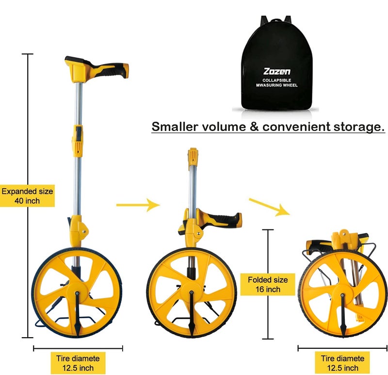Zozen Measuring Wheel Digital Display, 3-Sections Foldable, Imperial/Metric Measure Wheel with Backlit Display | Up to 99,999Ft/ 99,999M | Kickstand to Keep Stand |Portable, Include Cloth Backpack. - Image 2