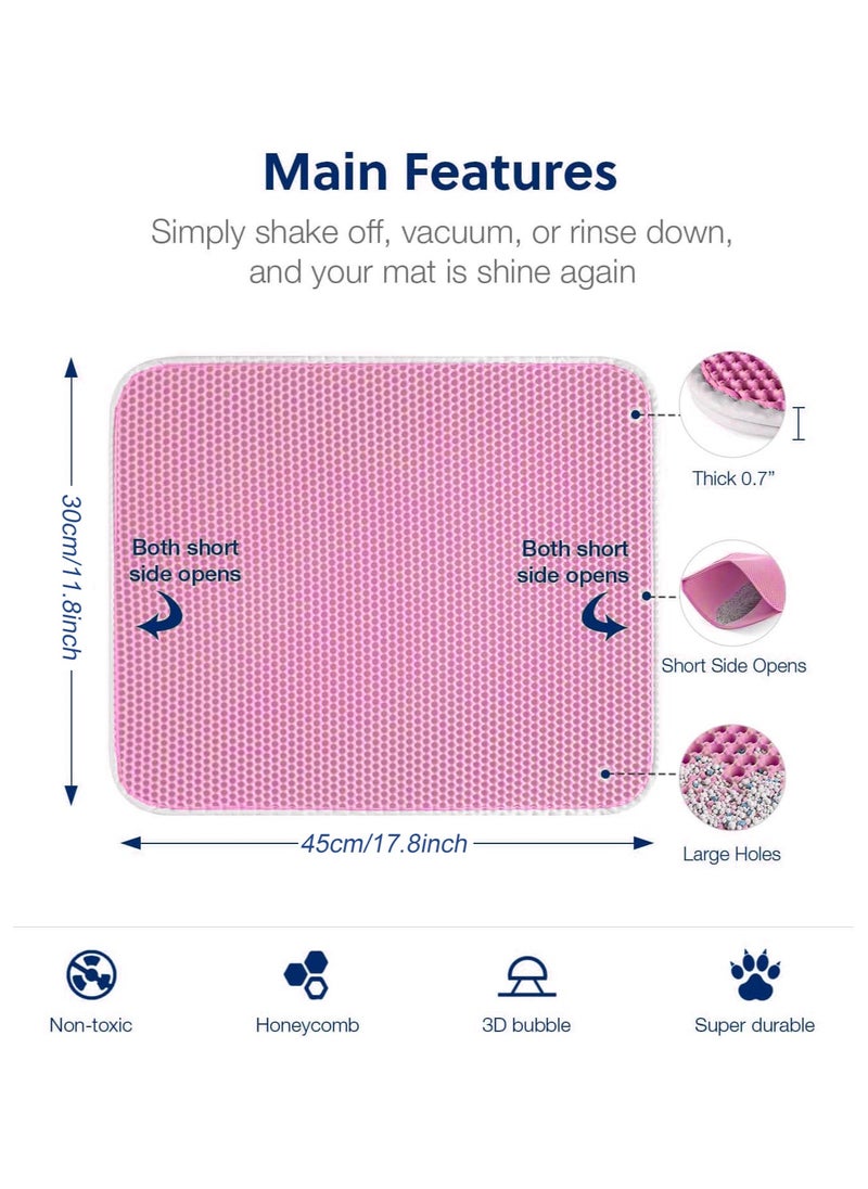 MileMelo - Double Layer Design Waterproof Washable  Cat Litter Mat,Litter Trapping Mat for Cat Sand Litter Box Honeycomb Pet Bed Pink 30*45cm - Image 1