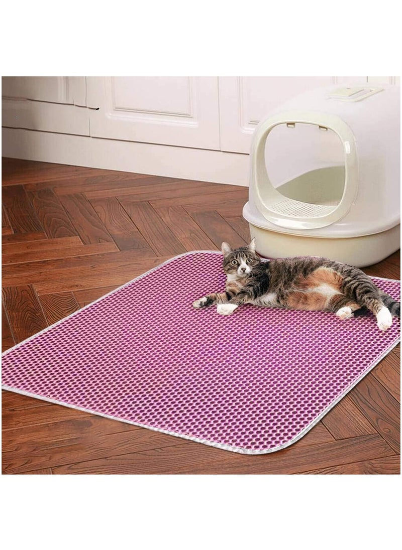 MileMelo - Double Layer Design Waterproof Washable  Cat Litter Mat,Litter Trapping Mat for Cat Sand Litter Box Honeycomb Pet Bed Pink 30*45cm - Image 1