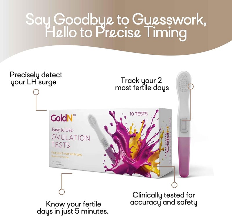 GOLDN مجموعة اختبار التبويض السهل الاستخدام من GoldN 10 عدداً اختبار الخصوبة لذروة LH في منتصف السلسلة تتبع سهل في المنزل نتائج سريعة خلال 5 دقائق صحي ودقيق خالي من الفوضى مساعدة لمحاولة الحمل TTC - Image 5