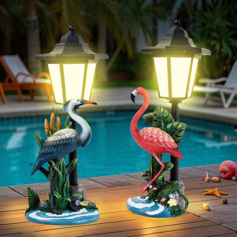 New Flamingo Crane Resin Figurine Solar Light for Outdoor Garden Seaside Decor Craft - Image 3