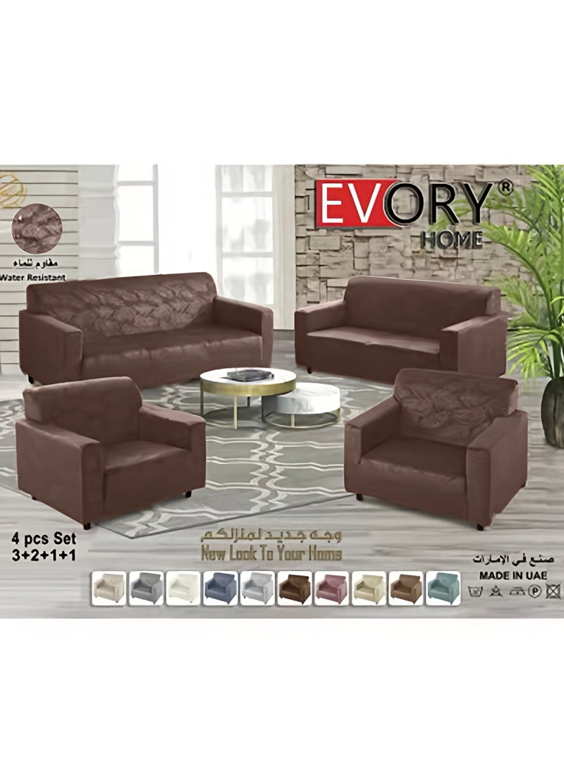 EVORY HOME Sofa Cover Waterproof Velvet Flower 4-Pieces Set of 7-Seater (3+2+1+1) Water Resistant Furniture Protector  - Image 1