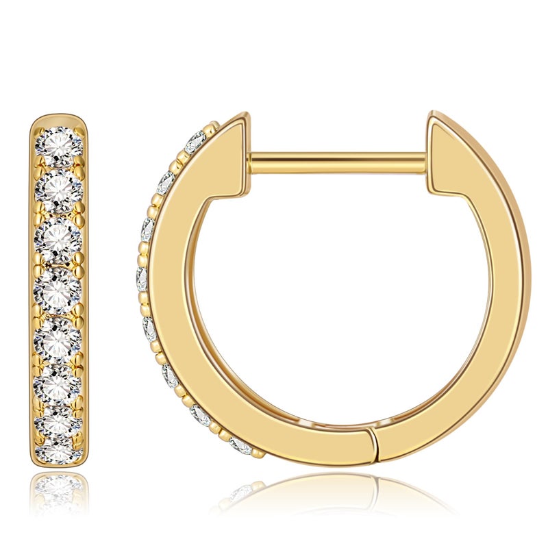 Gacimy 14K Gold Plated Huggie Earrings for Women, Small Imitation Cubic Zirconia Cartilage Hoop Earrings Cuffs for Women, 15mm Yellow Color - Image 1