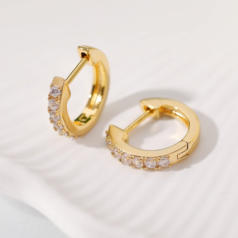 Gacimy 14K Gold Plated Huggie Earrings for Women, Small Imitation Cubic Zirconia Cartilage Hoop Earrings Cuffs for Women, 15mm Yellow Color - Image 4