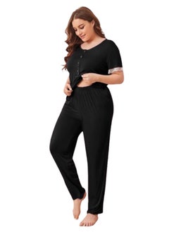 Custom-fit pajamas with lace trim - black
