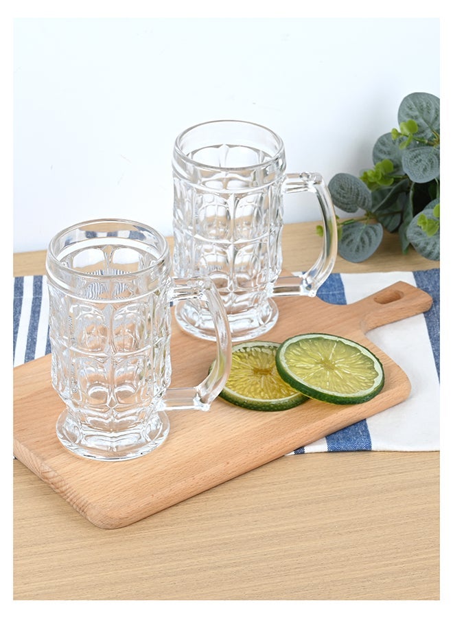 Ollieroo Set of 2 390ml Beer Stein Mugs, German Clear Large Tall Beer Glasses With Handle, Beer Glasses For Freezer, Beer Cups Drinking Glasses - Image 1