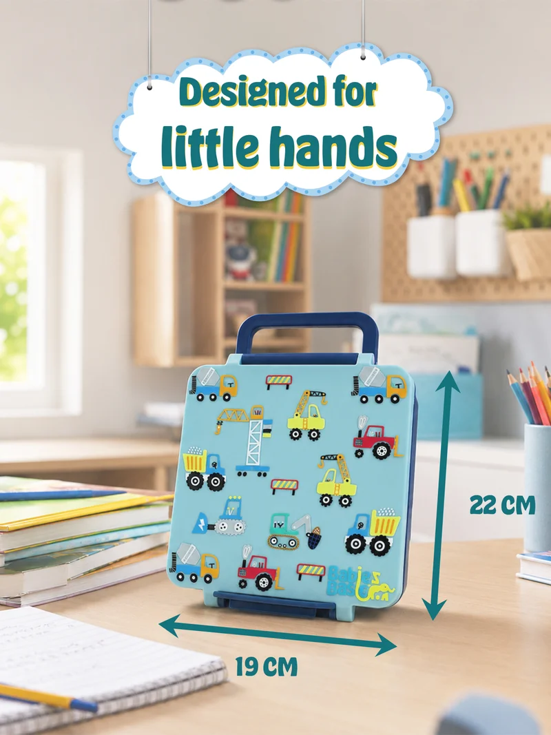 Babies Basic Babies Basic Insulated Bento Lunchbox with Stainless Steel Bottle, 3+ Years - Blue - Construction