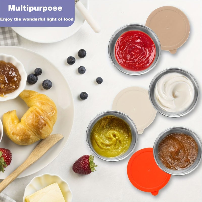 12 Pcs 1.35 Oz Stainless Steel Sauce Cups With Lids Seasoning Containers Reusable Dipping Plates For BBQ Picnic Camping Kitchen Storage Holiday Theme - Image 4
