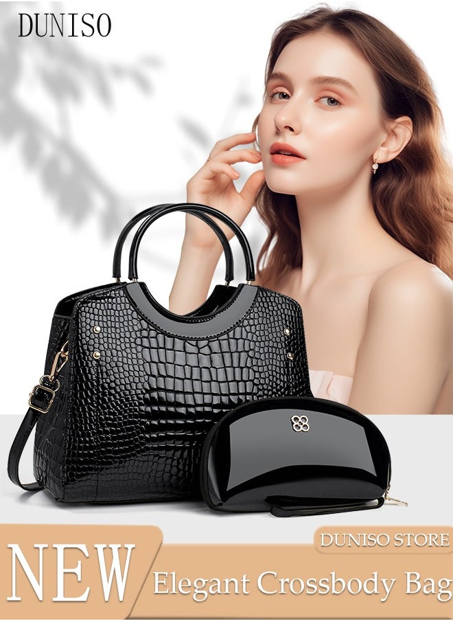 DUNISO - 2 Piece Women's Fashion Shoulder Tote Bag Faux Leather Handbag Set For Women Large Capacity Clutch Bag Purse Bag Travel Messenger Crossbody Bag Shoulder Bag For Ladies - Image 1