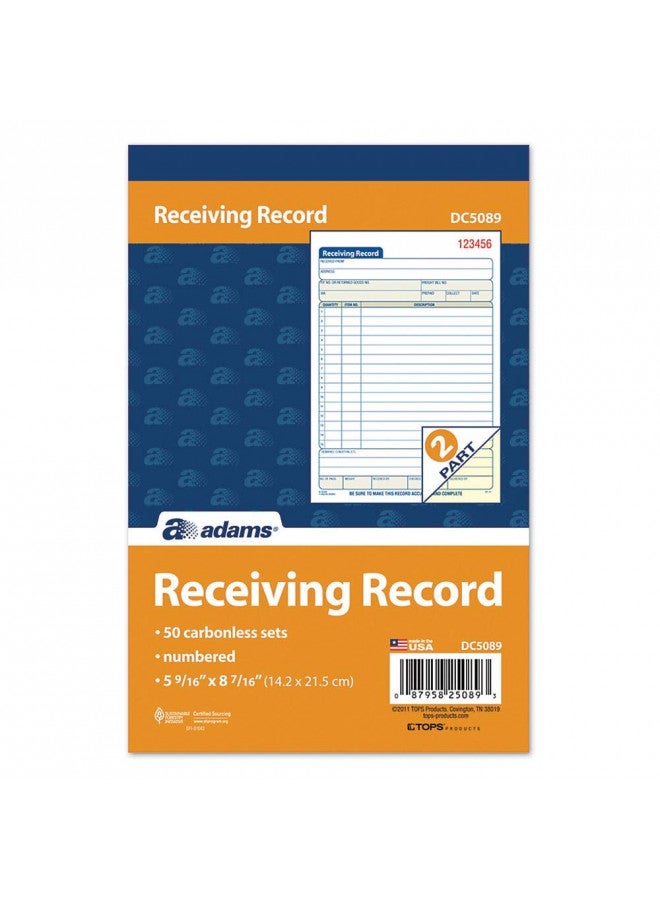 Adams Receiving Record Book, 2-Part, Carbonless, 5-9/16 x 8-7/16 Inches, 50 Sets per Book (DC5089) , White - Image 1