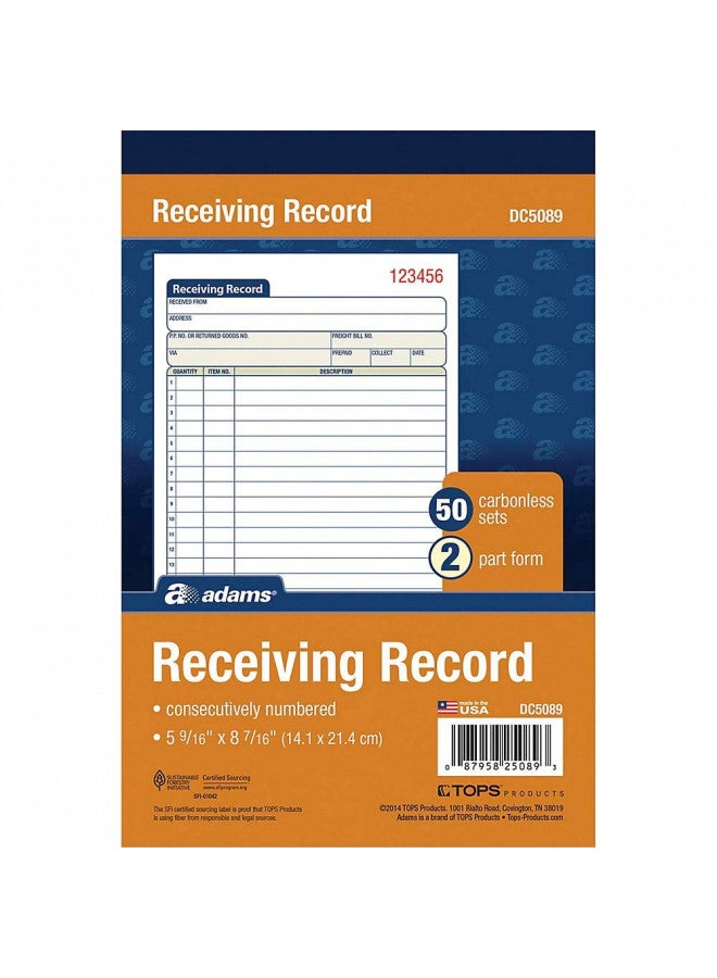 Adams Receiving Record Book, 2-Part, Carbonless, 5-9/16 x 8-7/16 Inches, 50 Sets per Book (DC5089) , White - Image 3