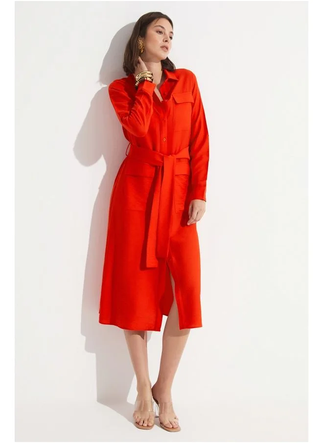JUNE June Pocket Detailed Long Dress Red