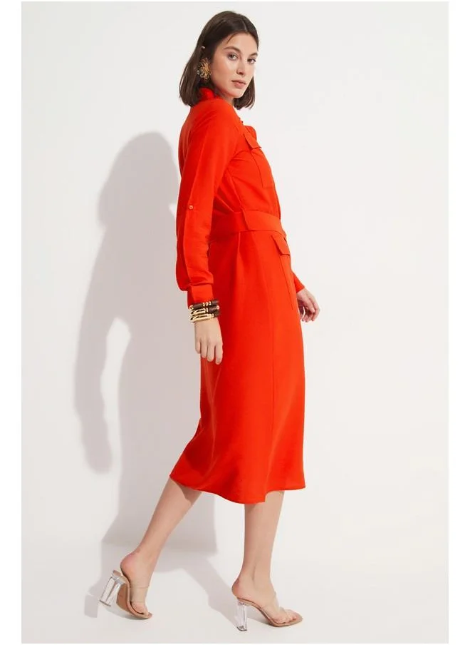 JUNE June Pocket Detailed Long Dress Red