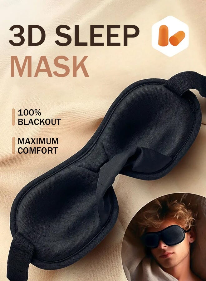 Bliszaar Sleep Mask 100% Blackout Eye Masks for Sleep with Earplug, Zero Eye Pressure Sleeping Mask for Women Men, Upgraded 3D Eye Mask for Side Sleepers, Ultra Soft Eye Shade Cover (Black)  - Image 1