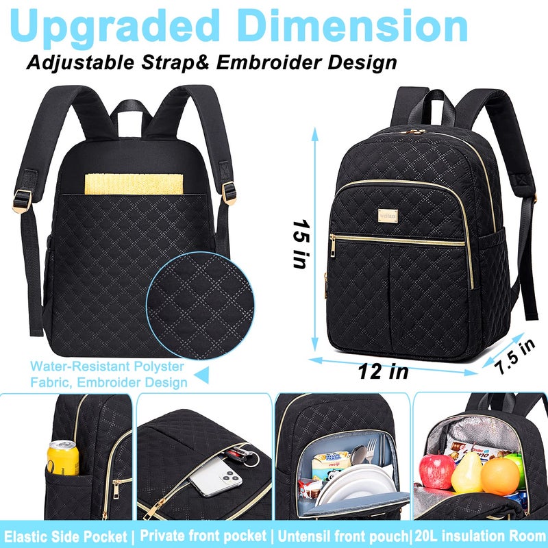 Weitars Lunch Backpack For Women,20L Backpacks Cooler Insulated,Back pack Lunch Bag For Women Work With Side Pockets,LunchBox Backpack With Cooler Compartment For Picnic Hiking Camping Beach - Image 2