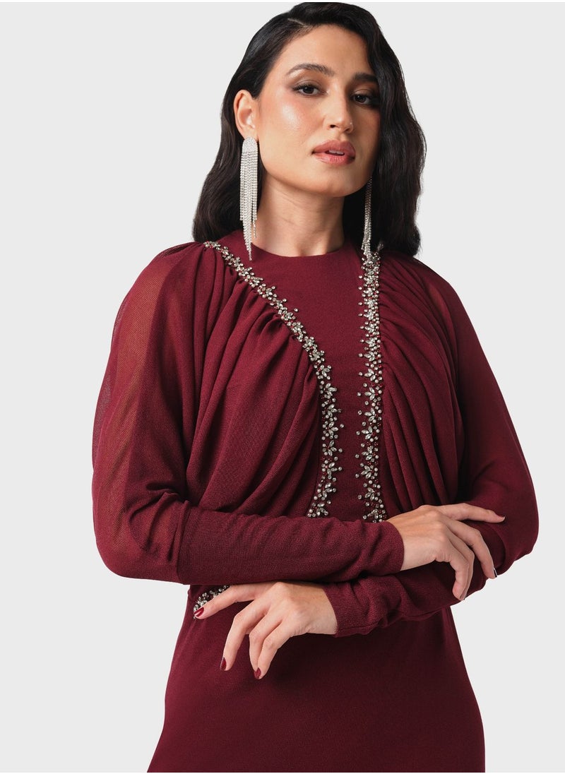 Threadz by Ajooni - Embellished Shimmer Detail Dress - Image 1
