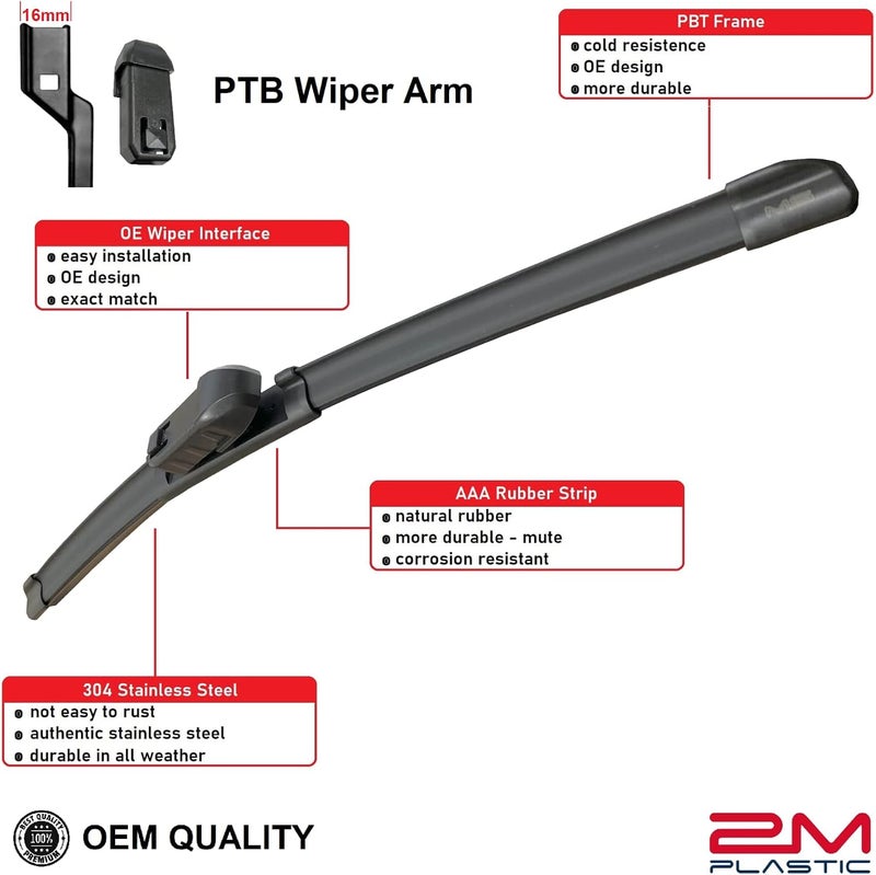 2M PLASTIC Front and Rear Wiper Blades For Honda HR-V 2023-2024 26" 17" 12" Premium All-Season OEM Quality - Image 4