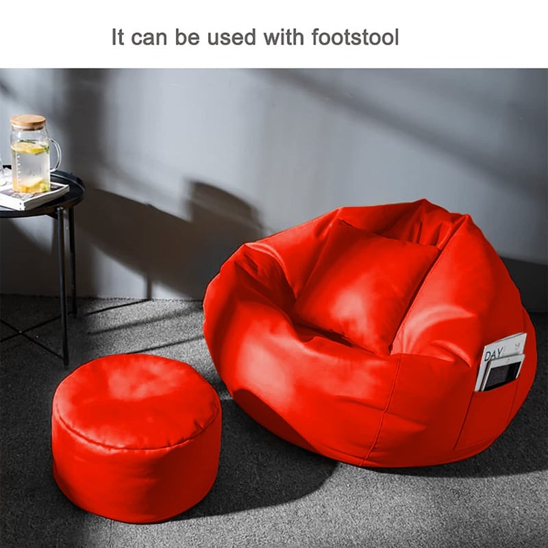 Gold Gold Premium Faux Leather Bean Bag Bean Bag Cover with Free Footrest and Cushion 5XL Red  - Image 3