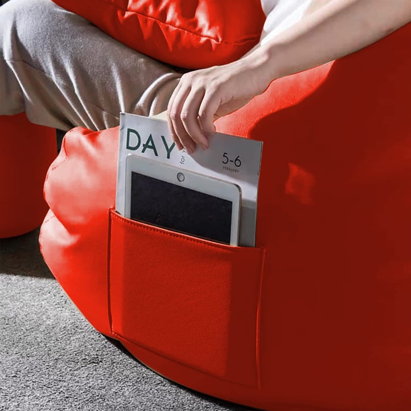 Gold Gold Premium Faux Leather Bean Bag Bean Bag Cover with Free Footrest and Cushion 5XL Red  - Image 5