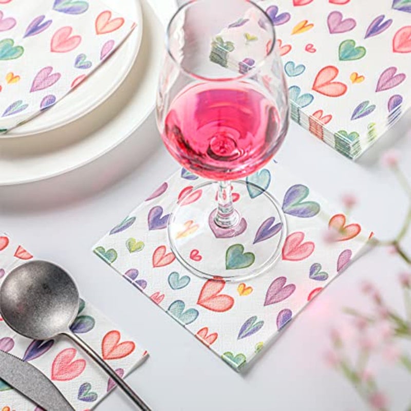 200 Valentine Napkins Paper Colorful Heart Cocktail Beverage Paper Napkins Disposable Paper Hearts Dessert Napkin for Valentine's Day Wedding Dinner Supplies Tableware Decor, 9.8x9.8'' Unfolded - Image 2