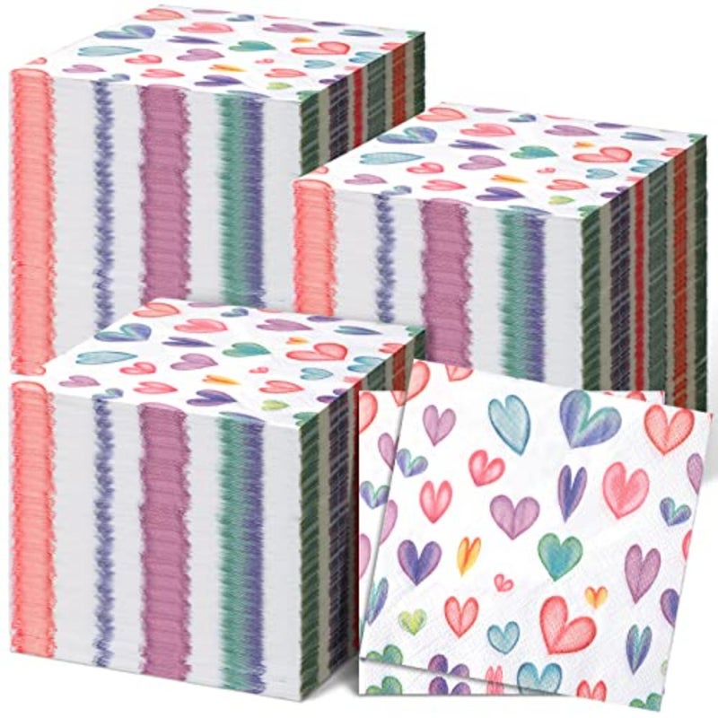 200 Valentine Napkins Paper Colorful Heart Cocktail Beverage Paper Napkins Disposable Paper Hearts Dessert Napkin for Valentine's Day Wedding Dinner Supplies Tableware Decor, 9.8x9.8'' Unfolded - Image 1
