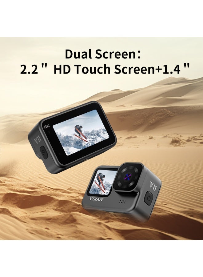 VIRAN V11 Action Camera 5K 4K60FPS - WiFi Dual Color Screens Anti-Shake Waterproof HD Camera for Outdoor Travel, Cycling & Adventure - Image 4