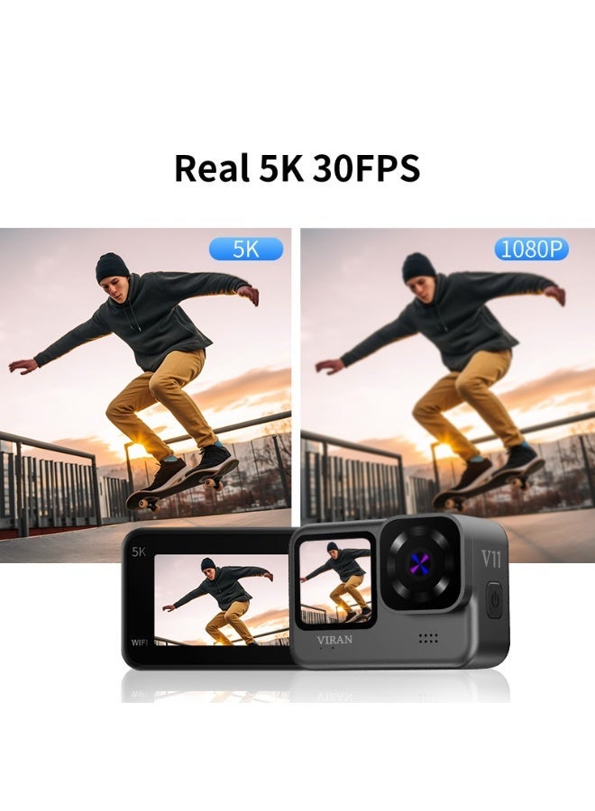 VIRAN V11 Action Camera 5K 4K60FPS - WiFi Dual Color Screens Anti-Shake Waterproof HD Camera for Outdoor Travel, Cycling & Adventure - Image 5