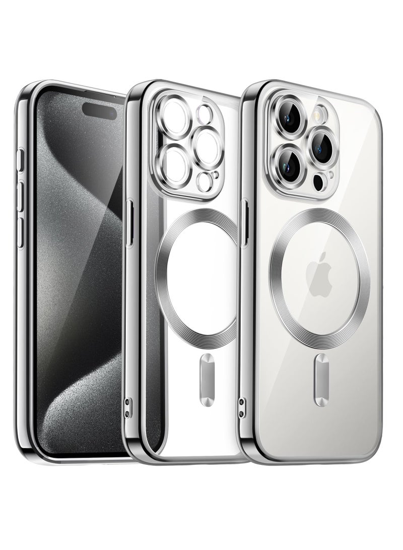 BORTONY iPhone 15 Pro Case Compatible with MagSafe Military-Grade Protection Built-in Camera Lens Protector Luxury Plating TPU Ultra Slim Magnetic Cover for iPhone 15 Pro 6.1inch Clear - Image 1