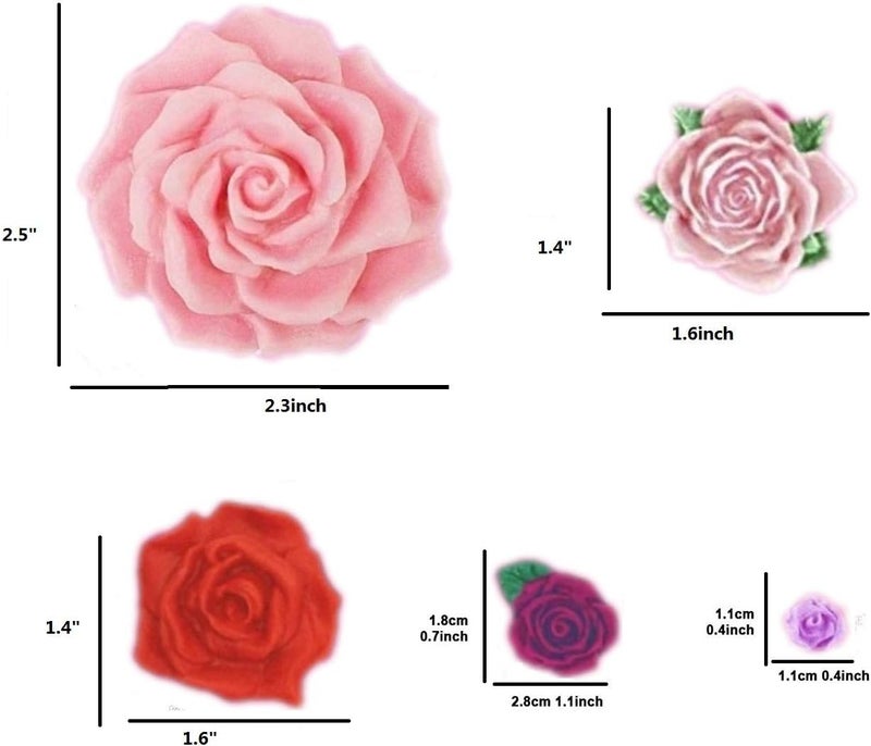 Elinka Large Rose Mold Silicone,Rose Flower and Leaves Fondant Cake Molds,Leaf Candy Chocolate Molds for Wedding Cake Decoration, Sugarcraft,Cupcake Topper,Polymer Clay,Soap Wax Making Crafting Projects - Image 3